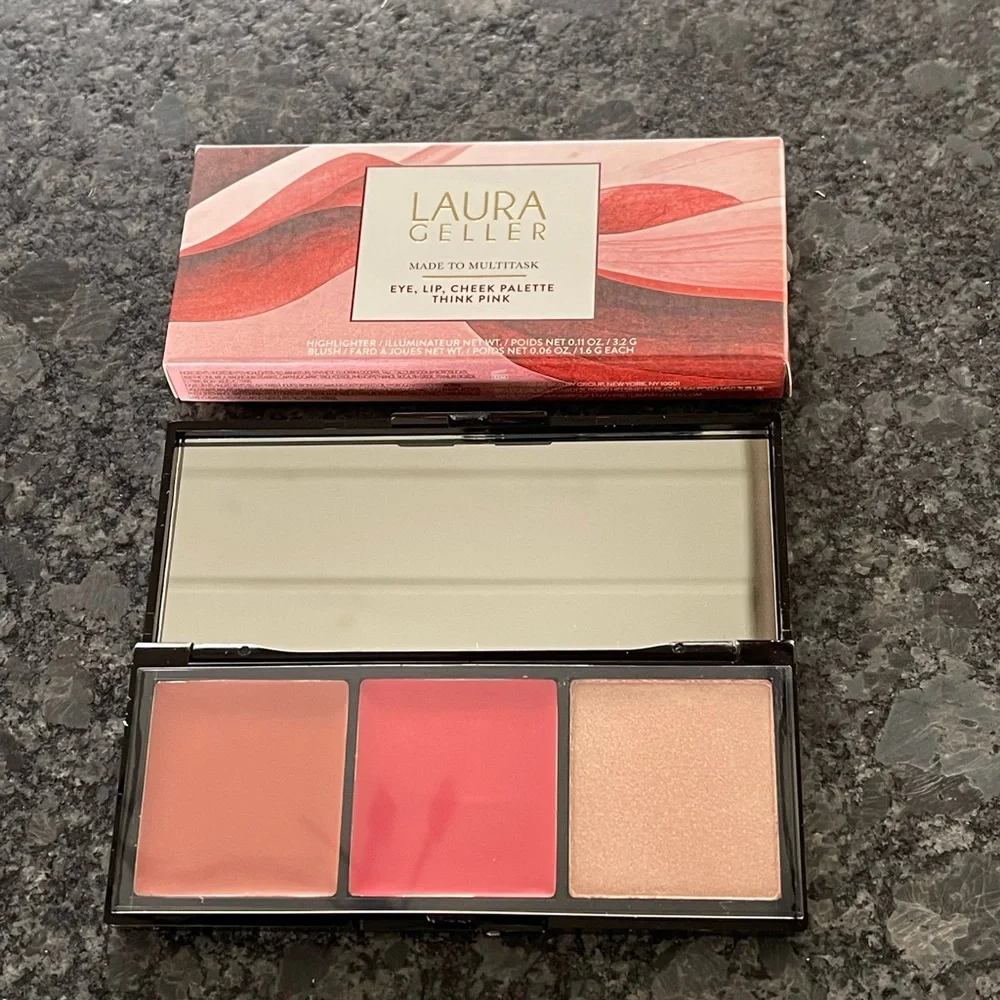 LAURA GELLER Multitasking Cream to Powder Trio Eye, Lip, Cheek Think Pink